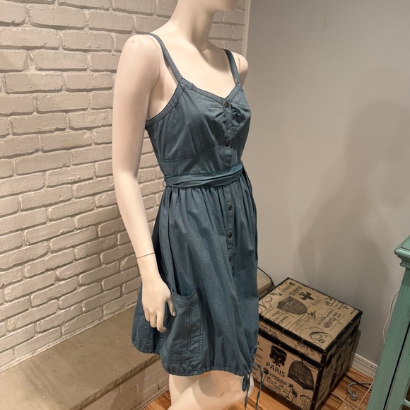 ZAC POSEN for Target Teal Button Front Dress Boho Chic Cinched Waist Pocket NWOT - Picture 12 of 14